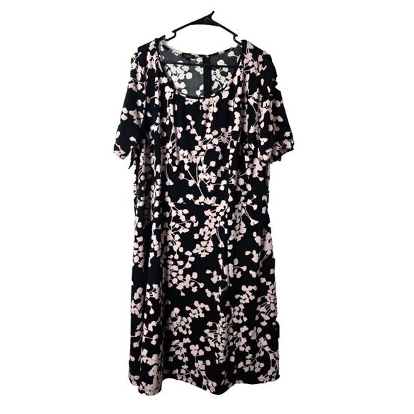 Talbots Midi Dress 3XP Dress Floral Bloomcore Half Sleeve Flowy Boho Black Pink - Picture 1 of 13